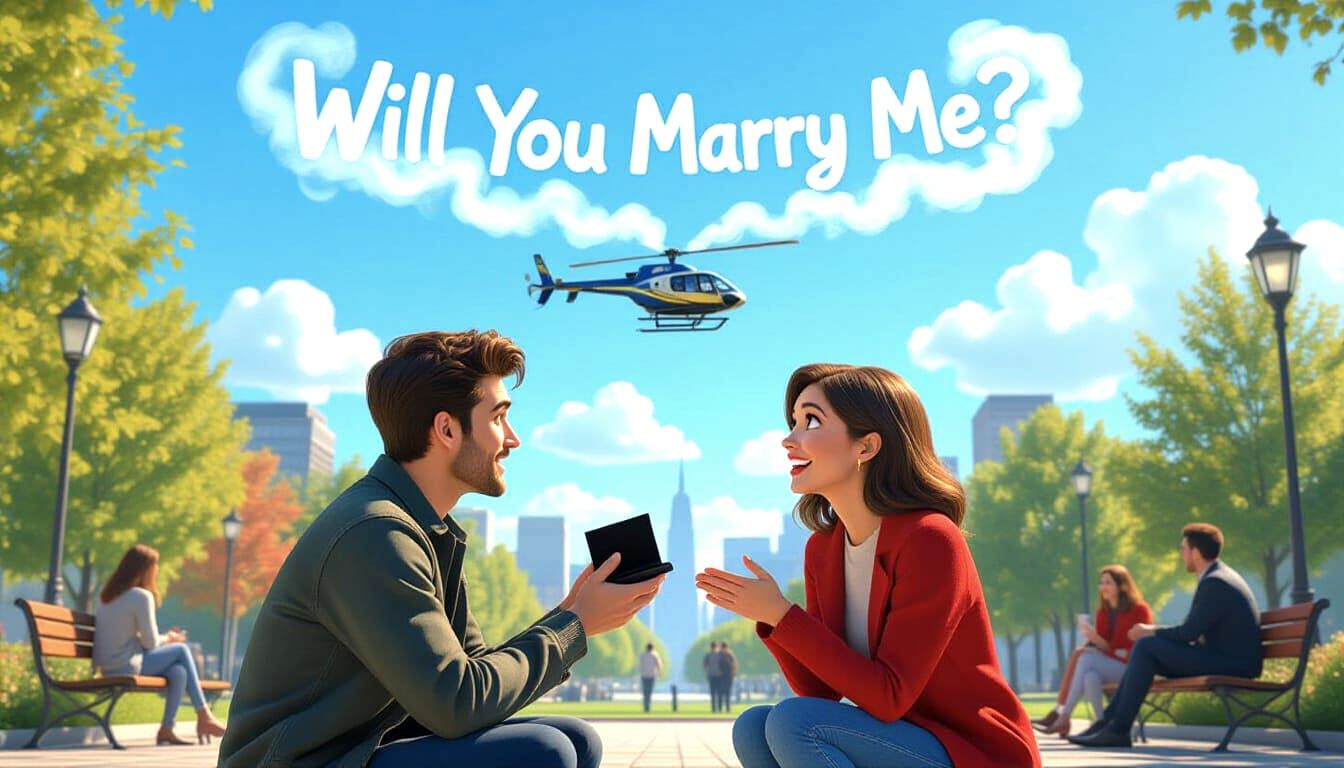 Romantic 3D Proposal with Skywriting Message