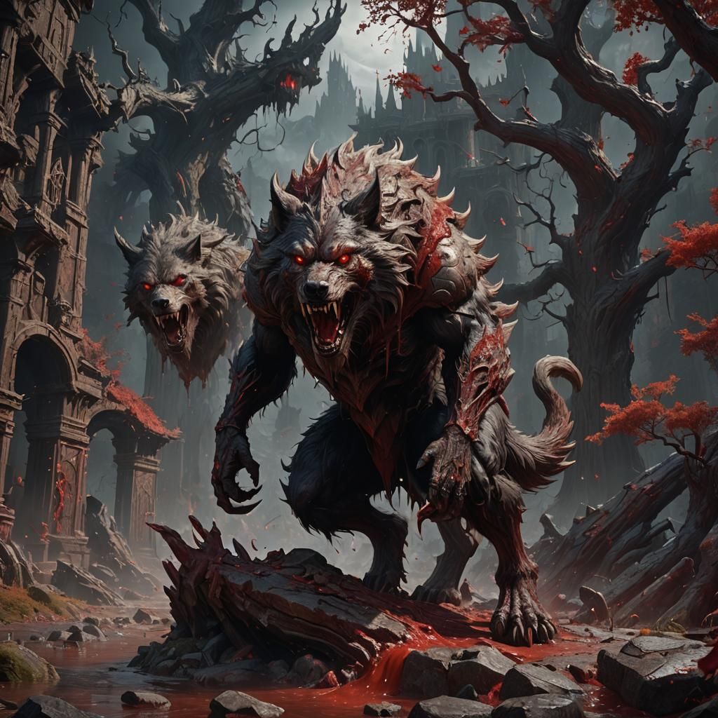 Detailed Blood Werewolf Fantasy Concept Art