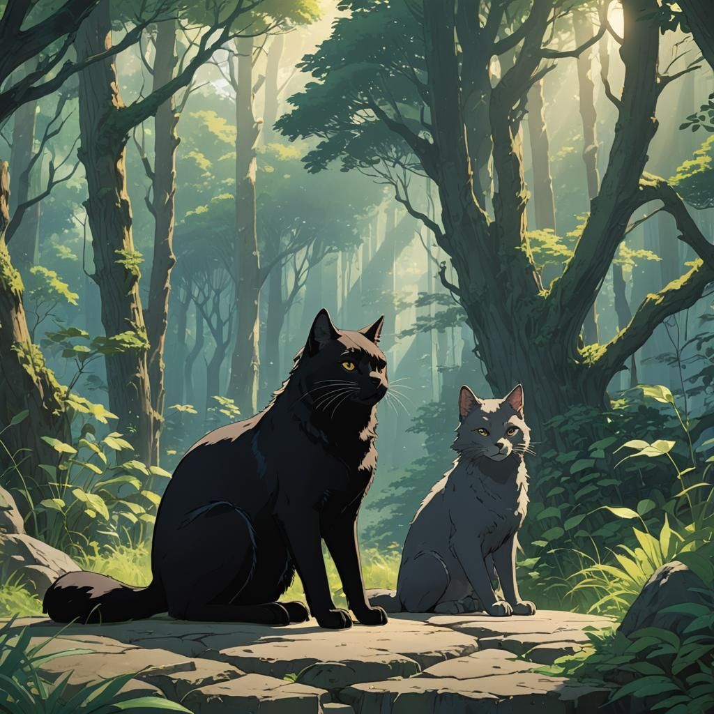 Cat and Wolf in Anime Style
