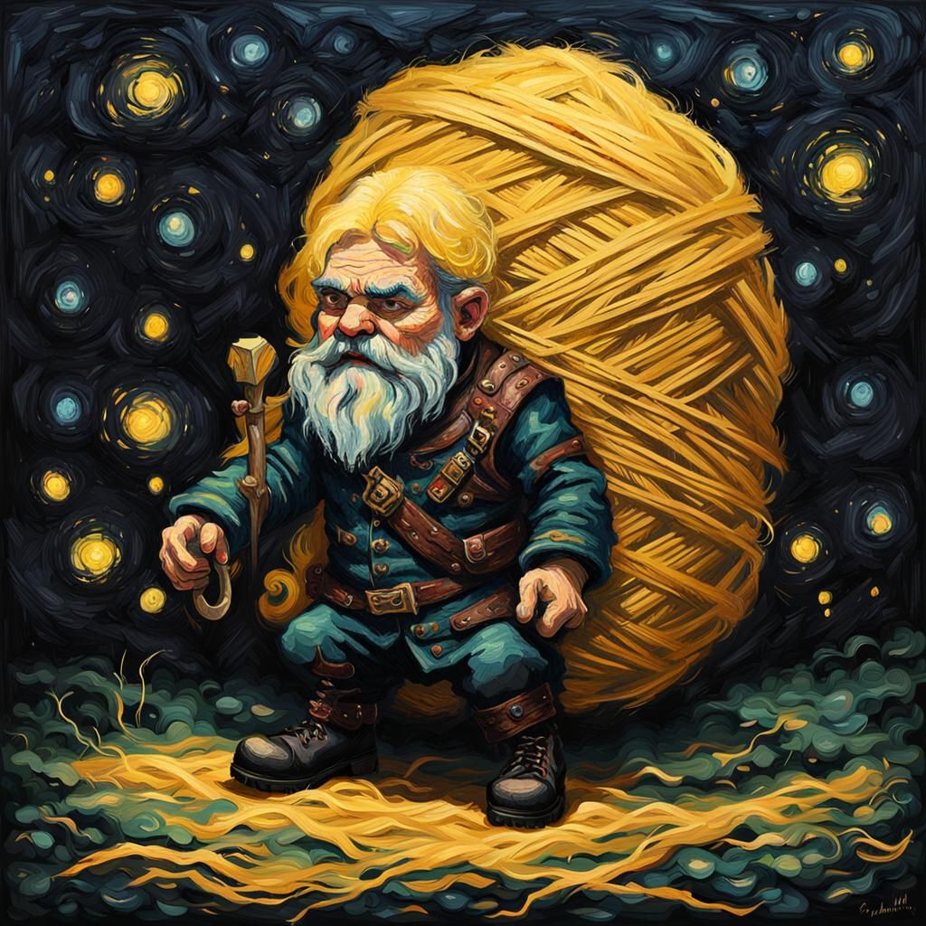 Decopunk Dwarf in Dreamcore Island, Impasto Illustration