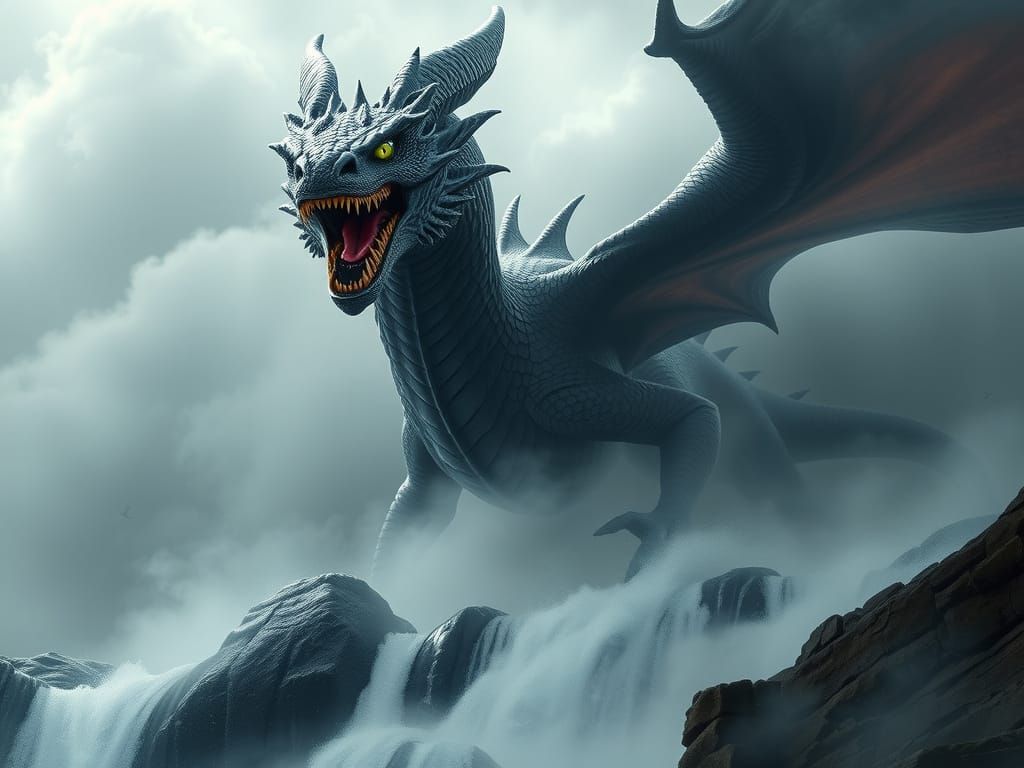 Gothic Dragon Emerge from Misty Clouds