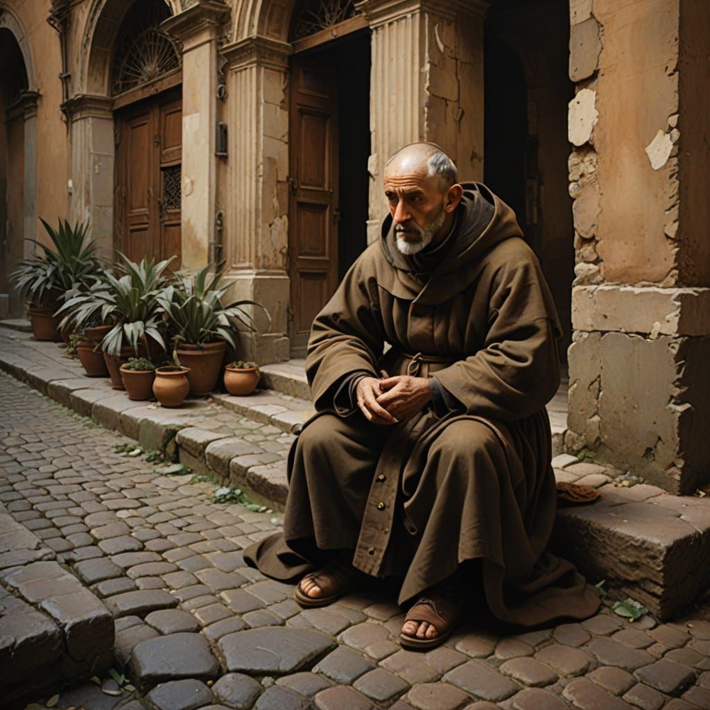 St Francis Begging in Rome: Baroque Oil Painting