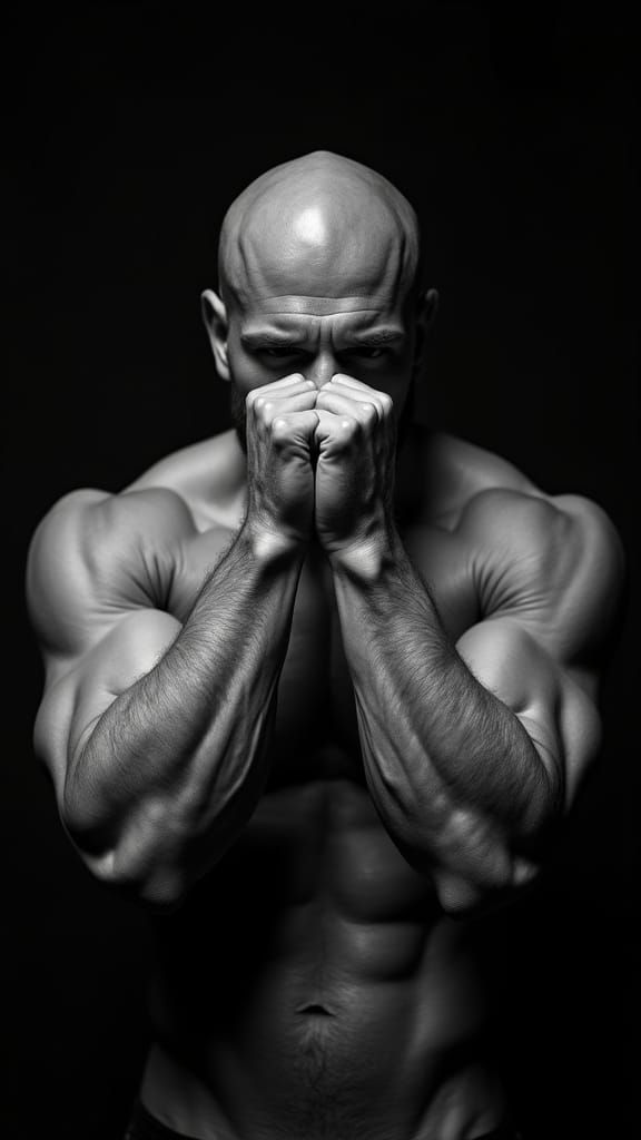 Monochrome Portrait of Muscular Forearms in Hyper-Realism