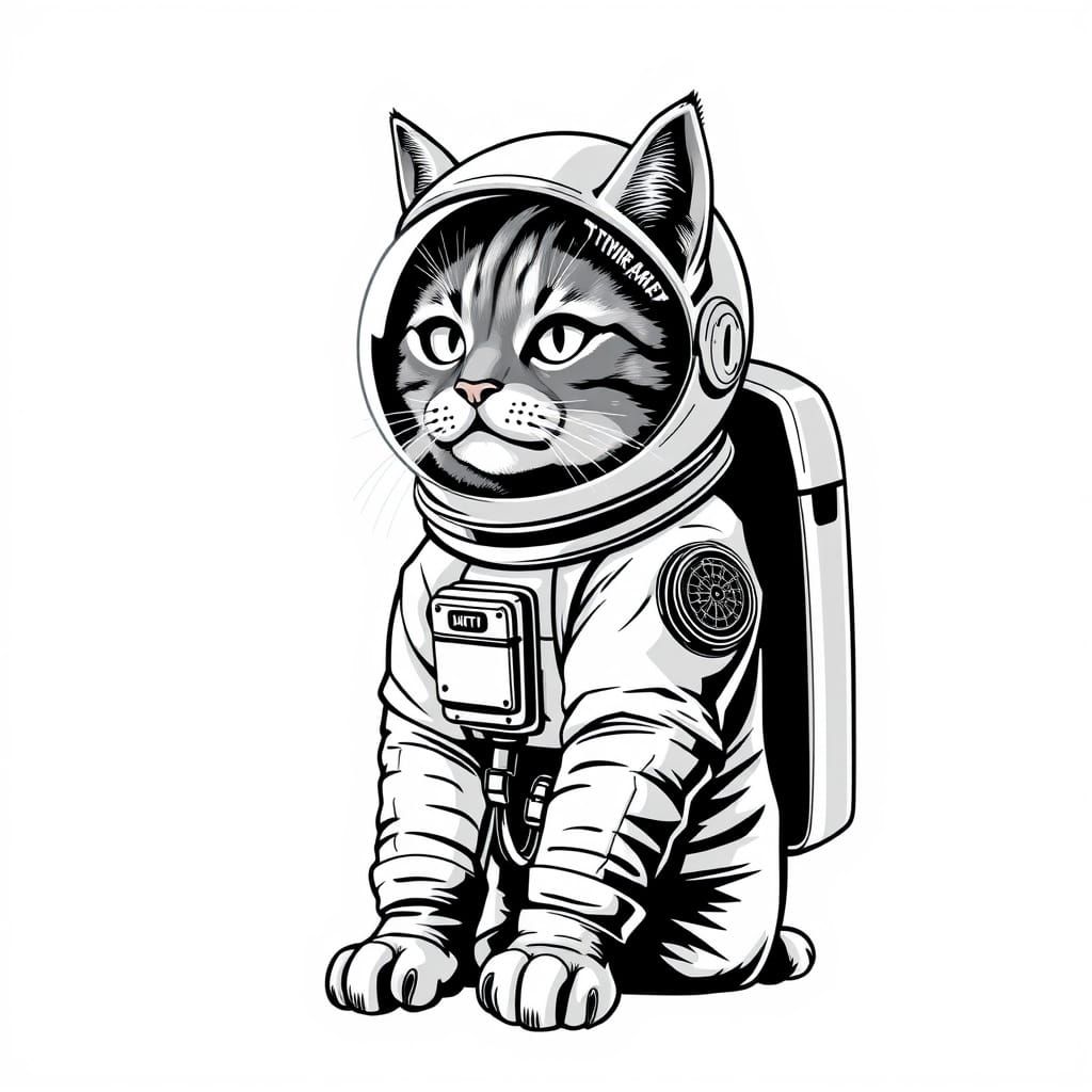 Astronaut Cat in Space Suit Illustration in Bauhaus Style