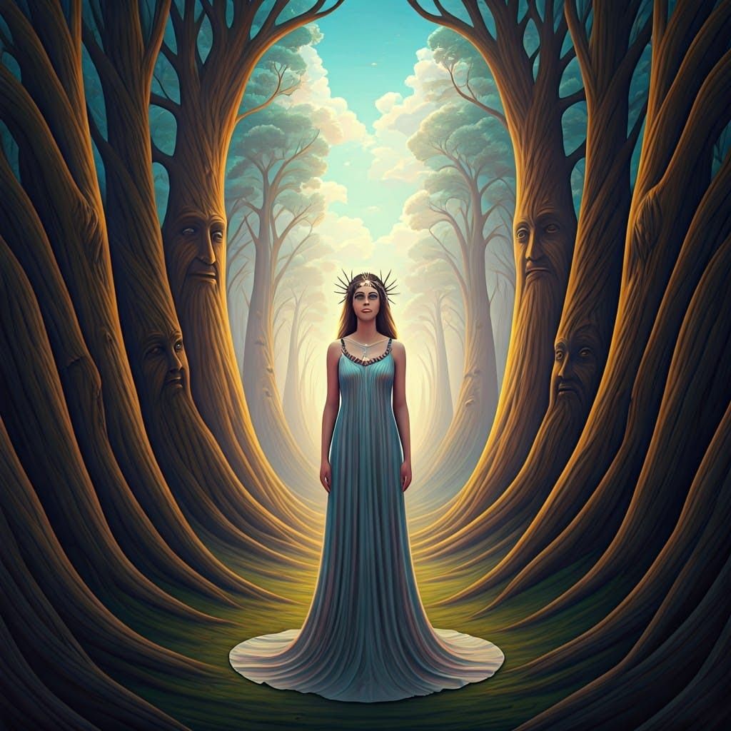 Dreamlike Valley with Ancient Trees in Sci-Fi Style