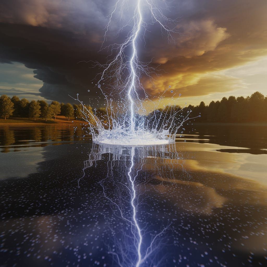 Tranquil Lake Reflects Stars Shattered by Lightning