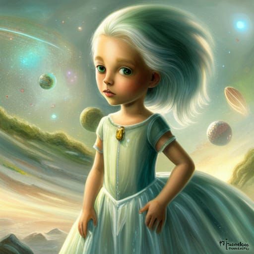 Ethereal Alien Child in Futuristic Dress