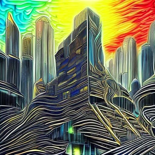 Cyberpunk Cityscape with Rooftop View