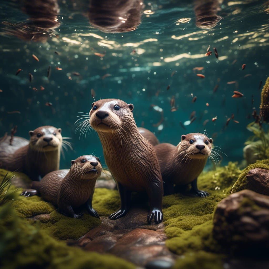Playful River Otters in an aquarium