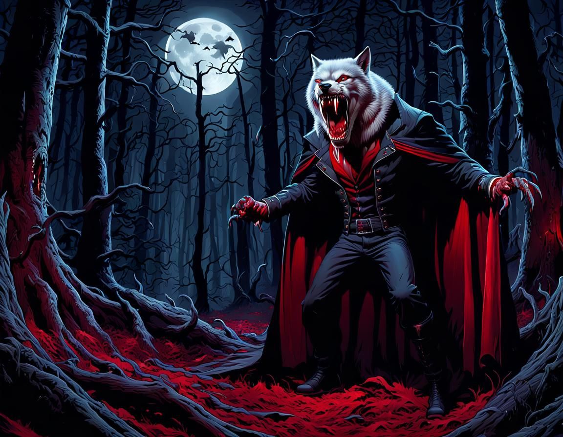 Bloodthirsty Vampire in Moonlight, Hyperrealistic Horror Art