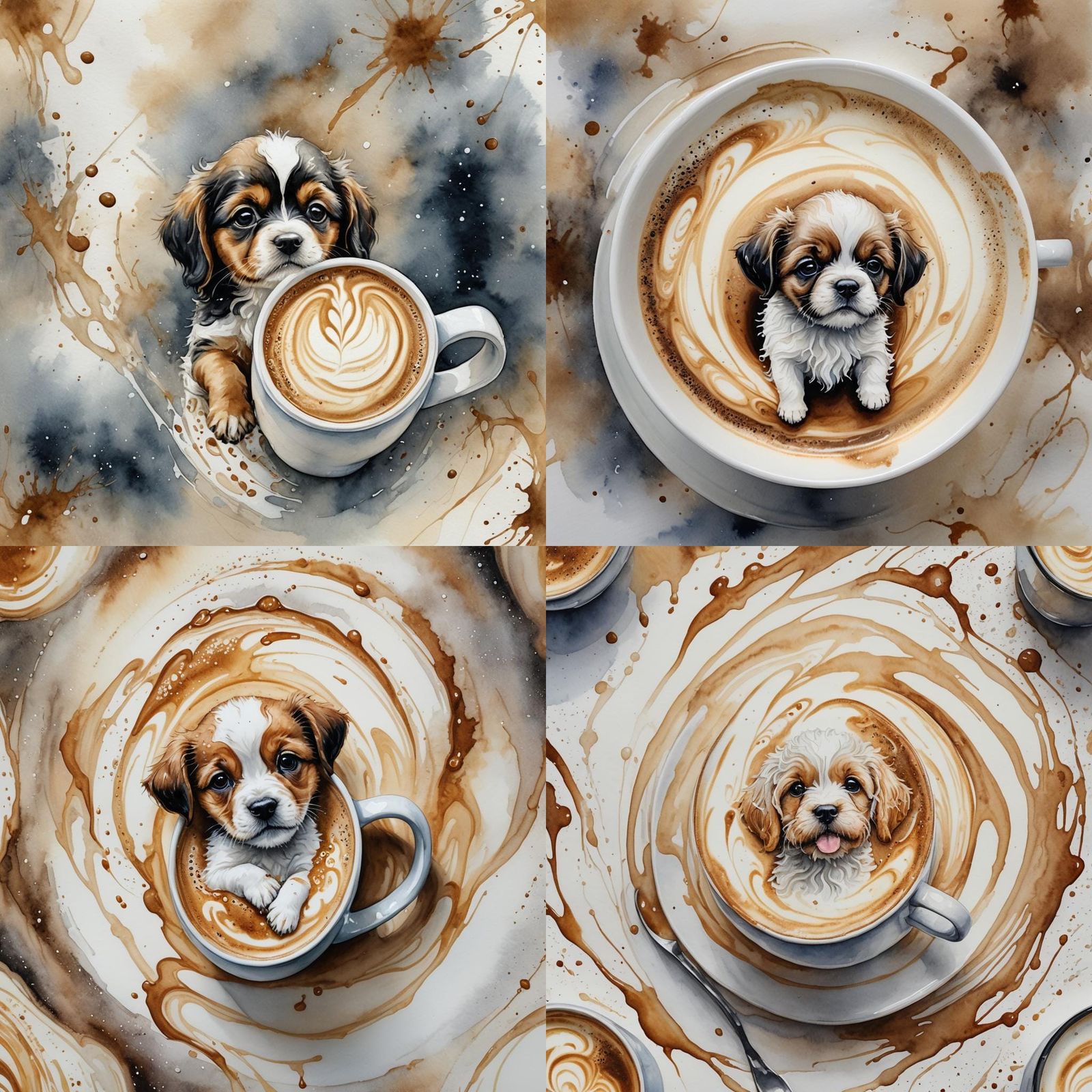 Cappuccino with Puppy Latte Art in Fairycore Style