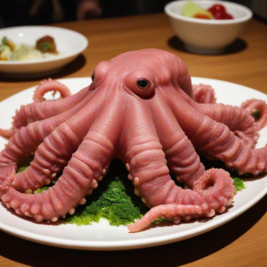 Living Octopus Sculpture Made of Wagyu Beef