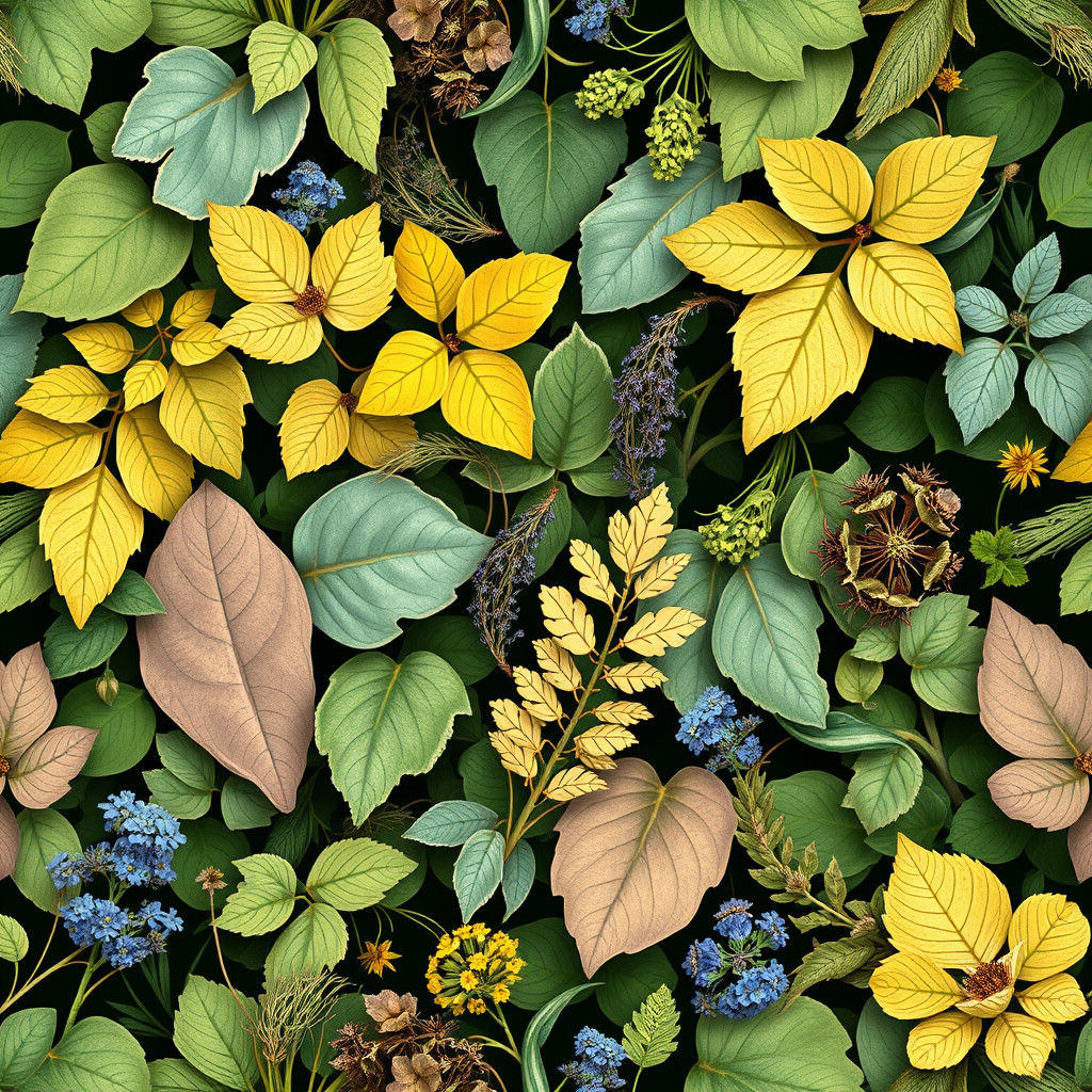 Botanical Wallpaper Pattern in Green, Mauve and Yellow