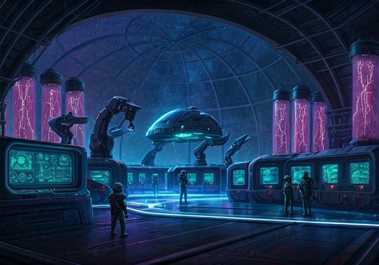 Intergalactic Refueling Hub with Sleek Alien Ships