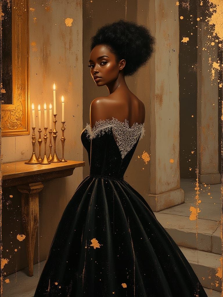 Victorian Black Woman in Regal Gown, Ballroom Setting