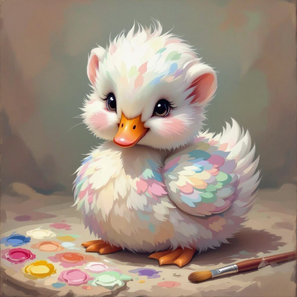 Chibi Swan with Pastel Fur in a Flower Garden