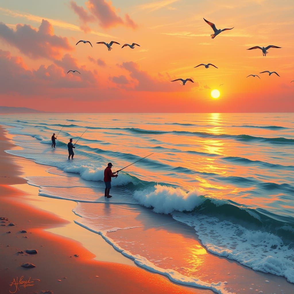 Surreal Beach Sunrise in Impressionist Style