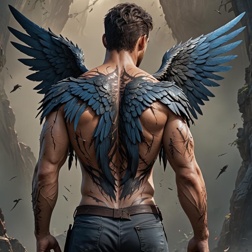 Male Back with Realistic Wing Scars in Fantasy Art Style