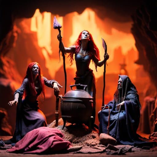 Witches' Cauldron Diorama Playset in Art Nouveau Style