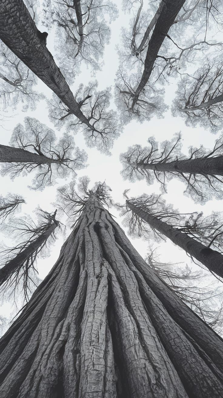 Towering Trees in Winter Wonderland