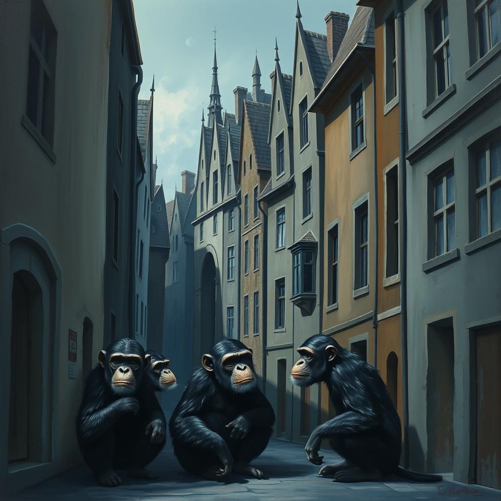 Whimsical Chimpanzees in Futuristic European Town