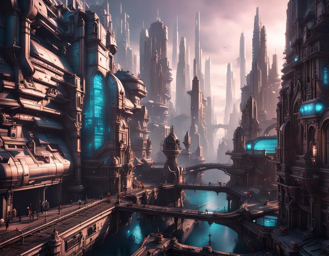 Aetherpunk City in Detailed Matte Painting