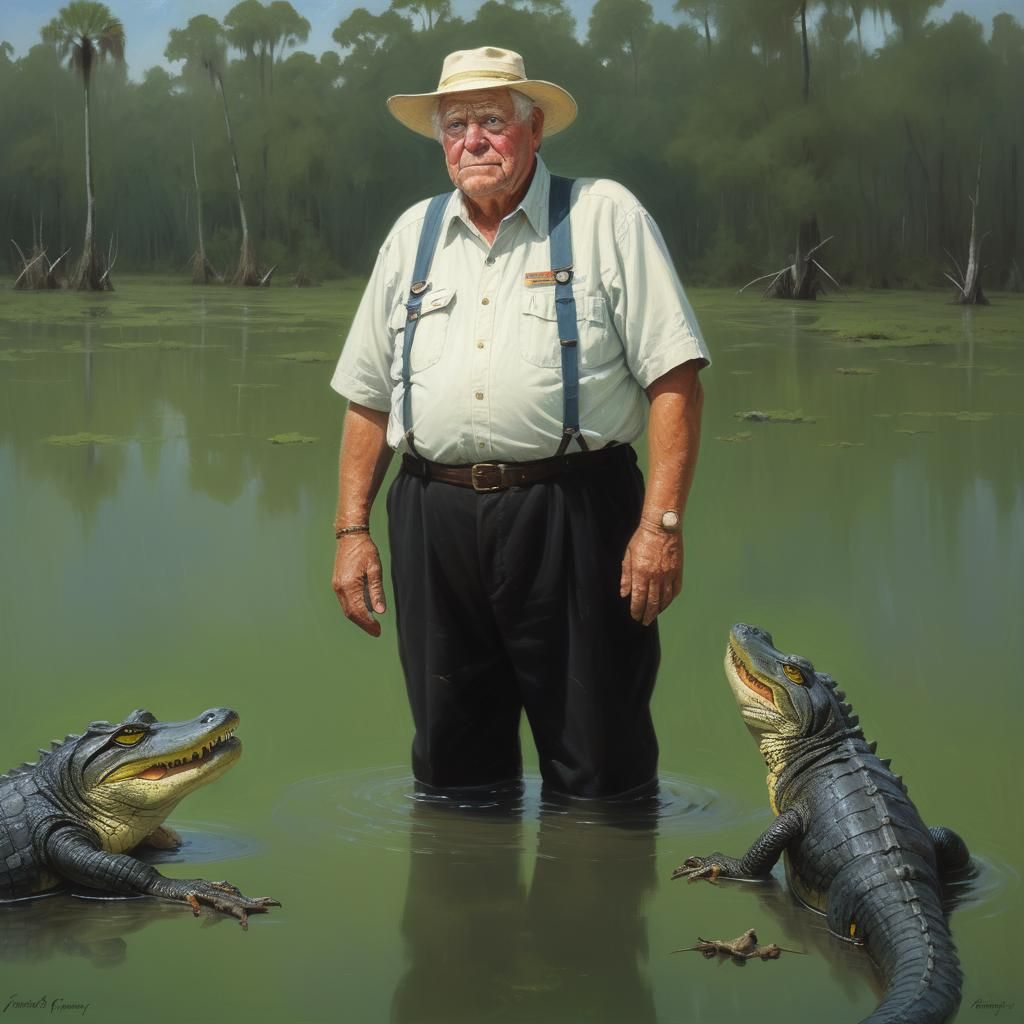 German Tourist's Florida Swamp Adventure as Oil Painting