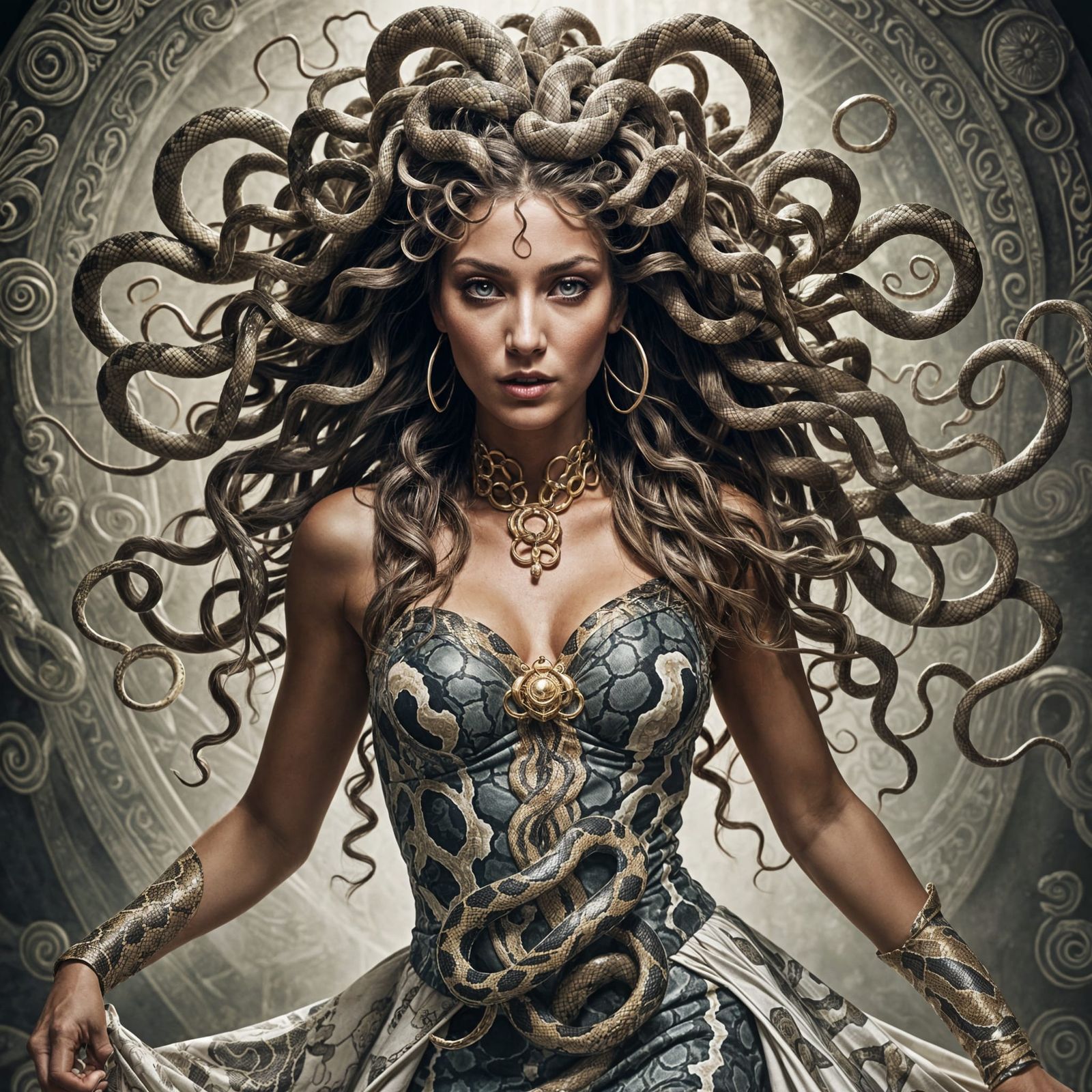 High-Fashion Medusa with Flowing Snake Hair