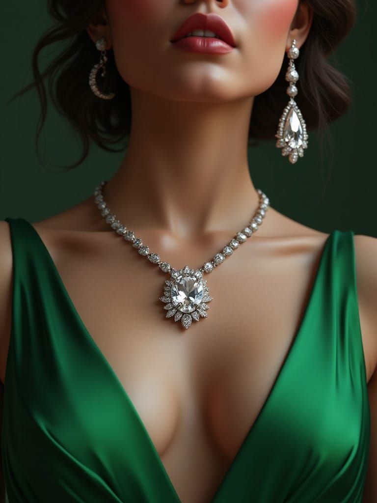 Emerald Elegance: A Woman's Luxurious Portrait
