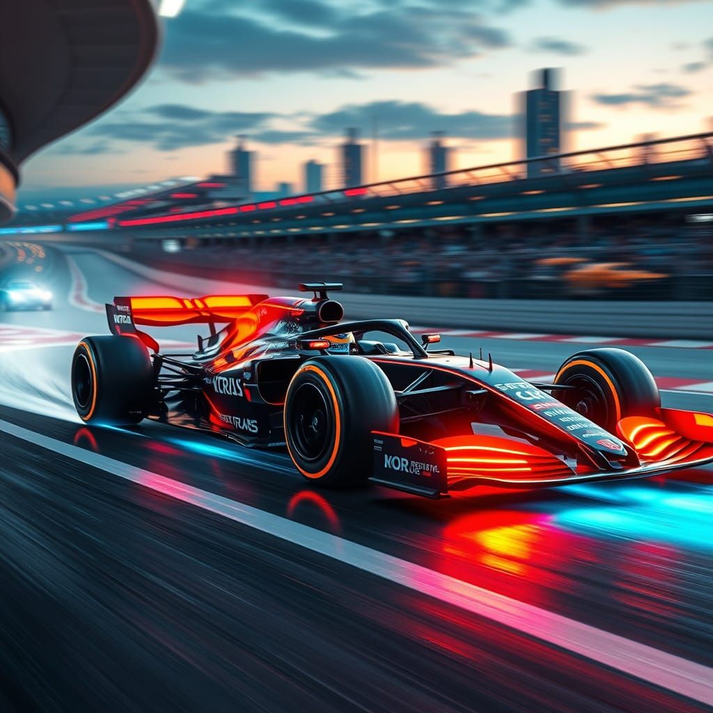 Cyberpunk Formula 1 Car in High-Speed Action
