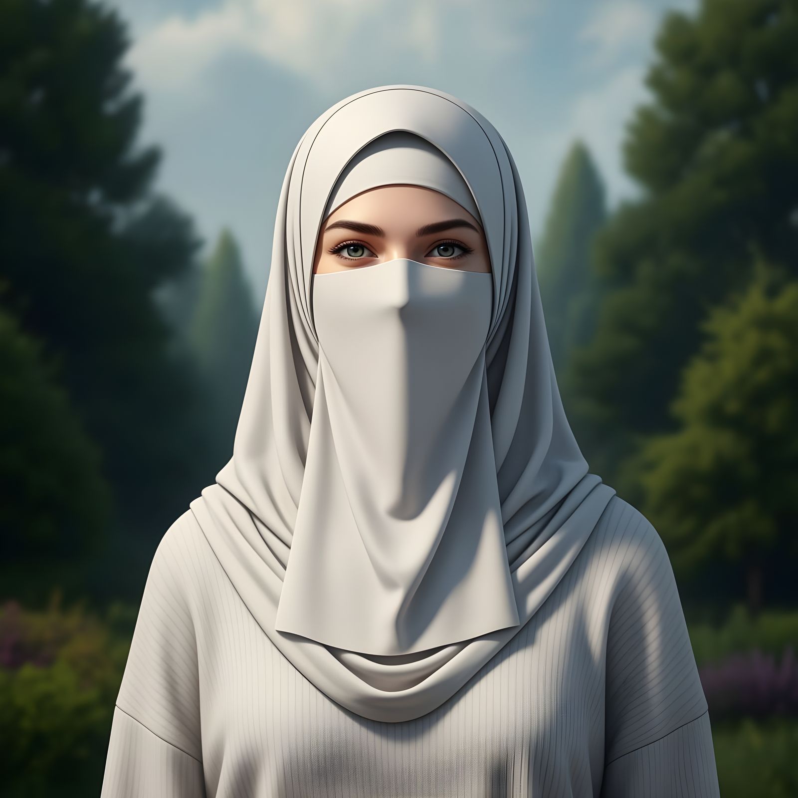 Beautiful Woman in Niqab Portrait in Botanic Garden