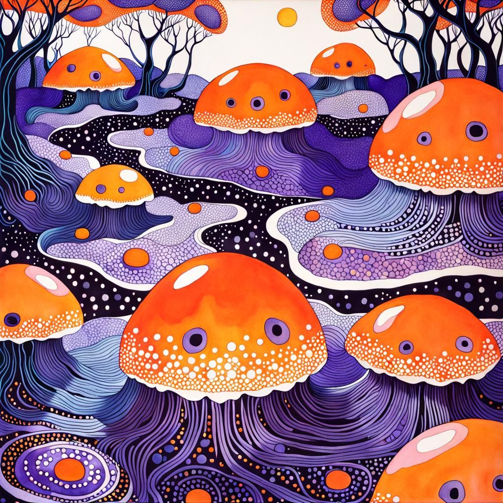 Cute Hybrid Alien in Surreal Watercolor Landscape