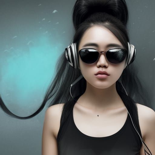 Korean Woman with Sunglasses: Digital Art Portrait
