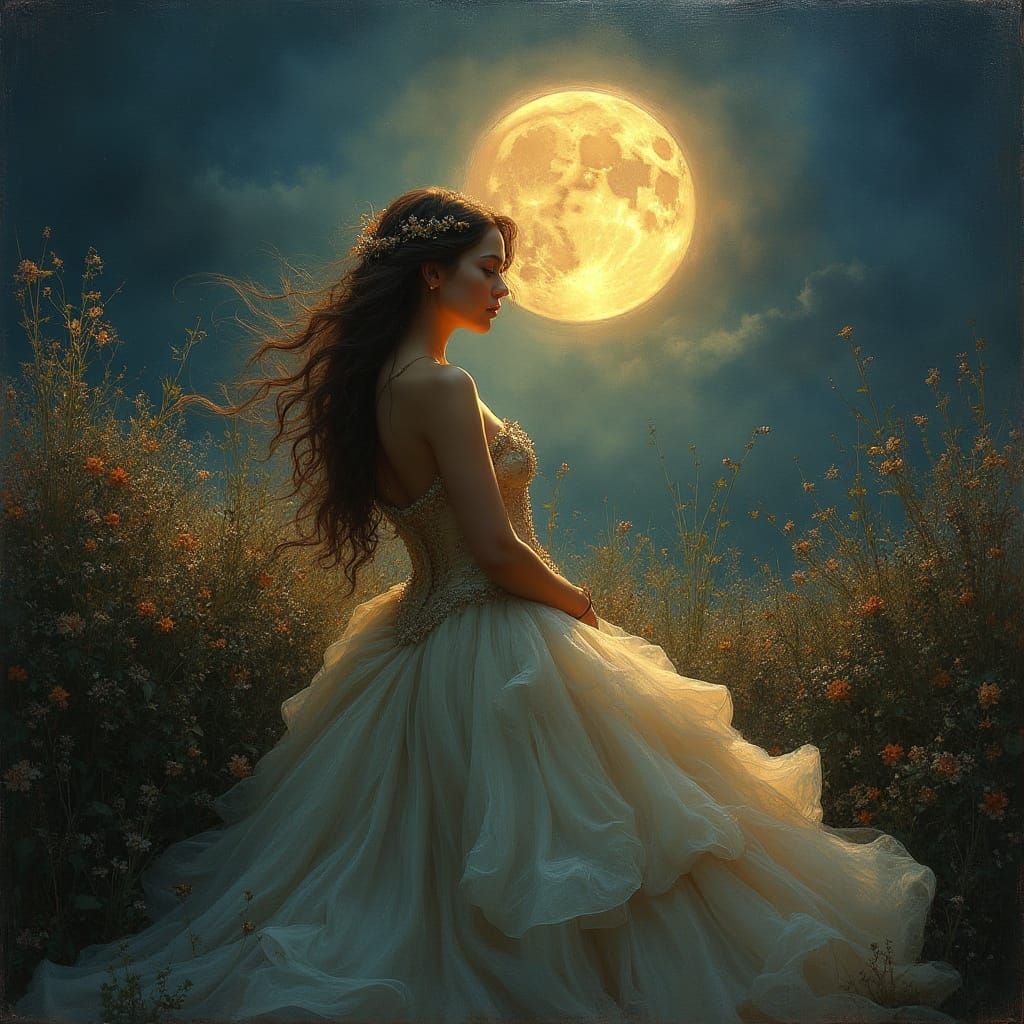 Moonlit Beauty in Elegant Art Nouveau Style