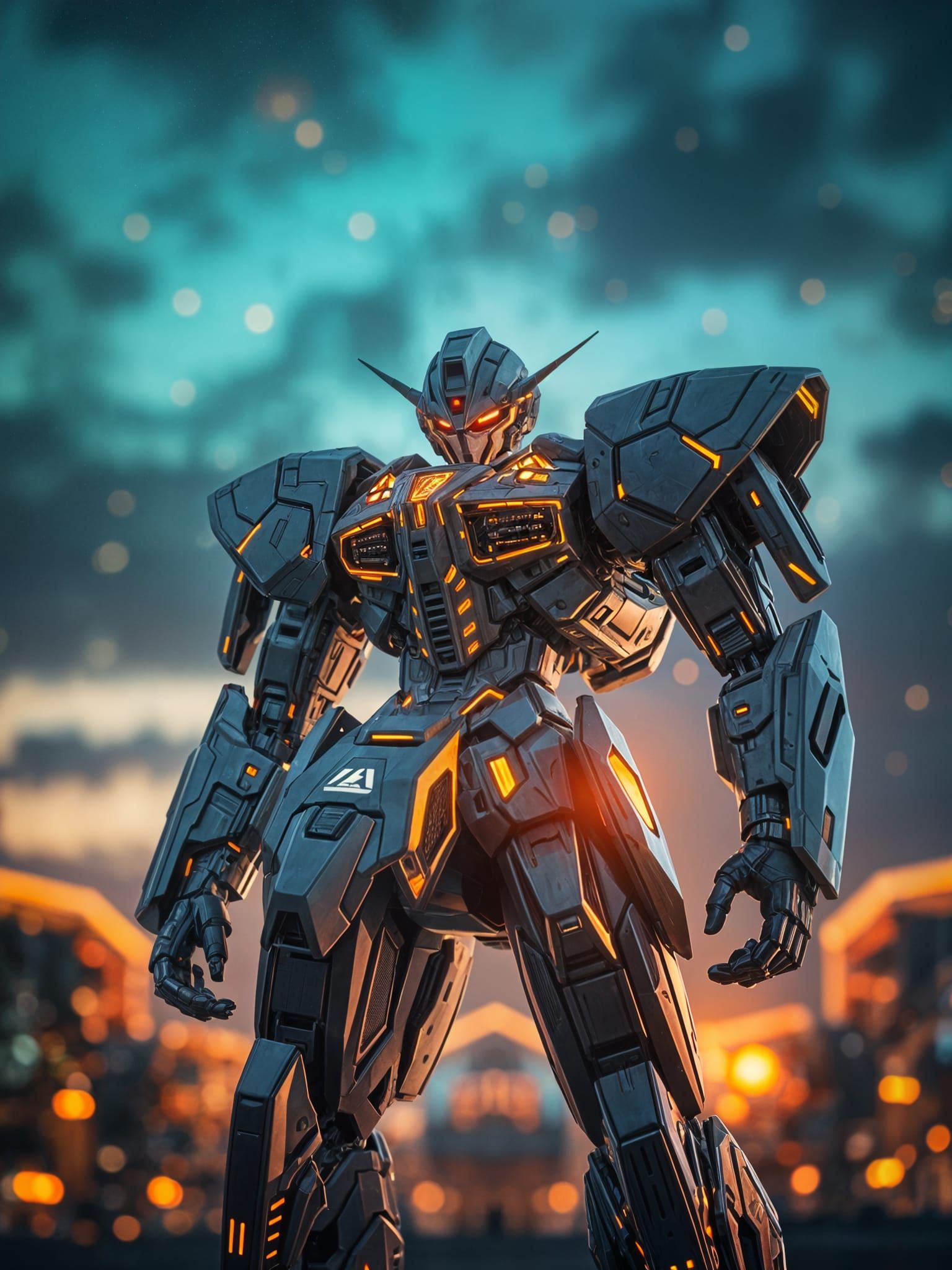 Anime Style Mecha Suit Under Twilight Sky