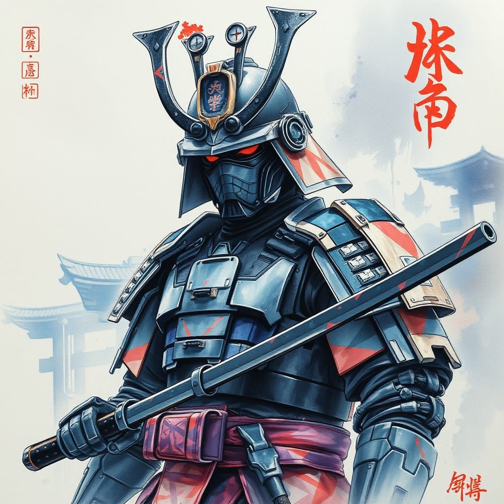 Cybernetic Samurai in Futuristic Tokyo