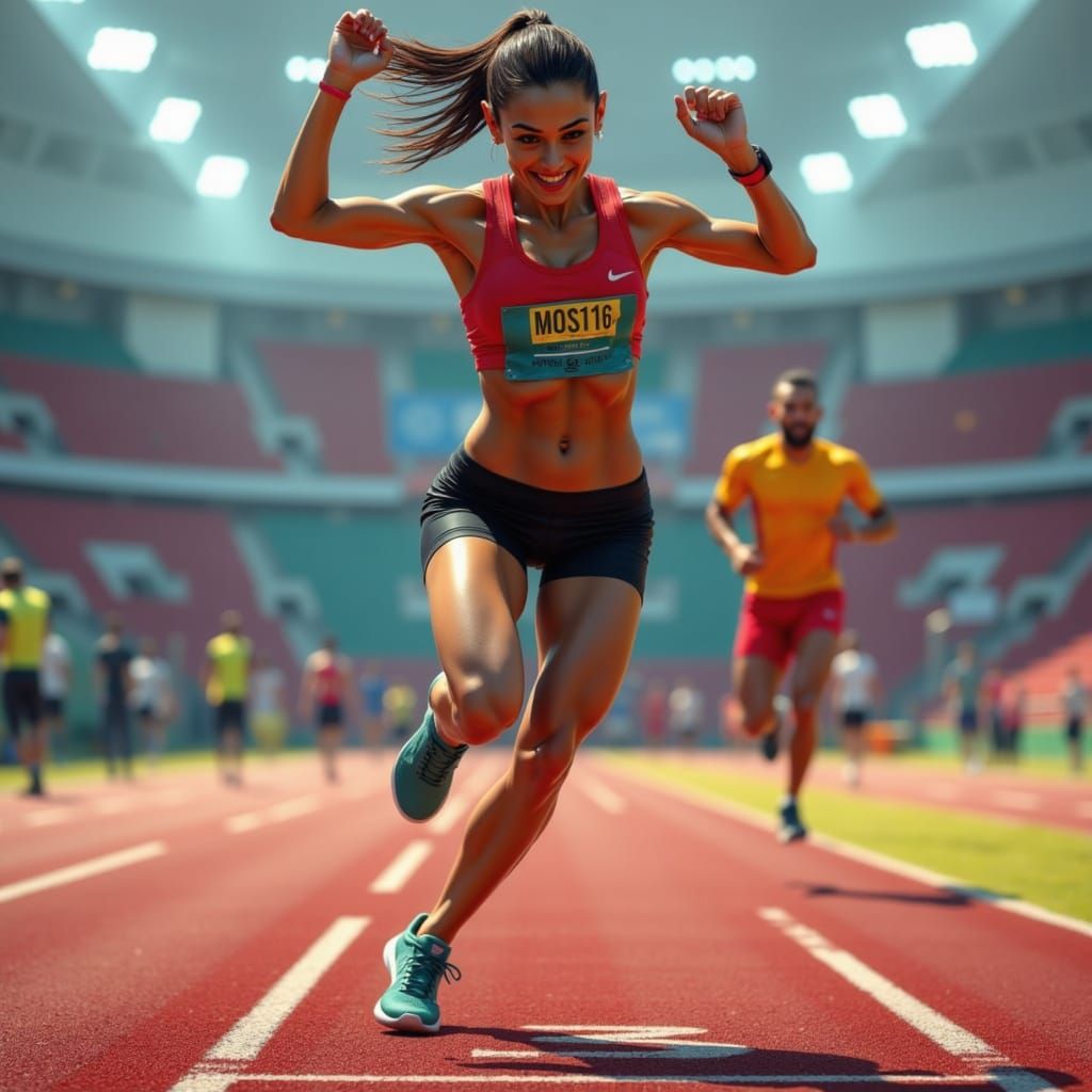 Dynamic Heptathlete in Action