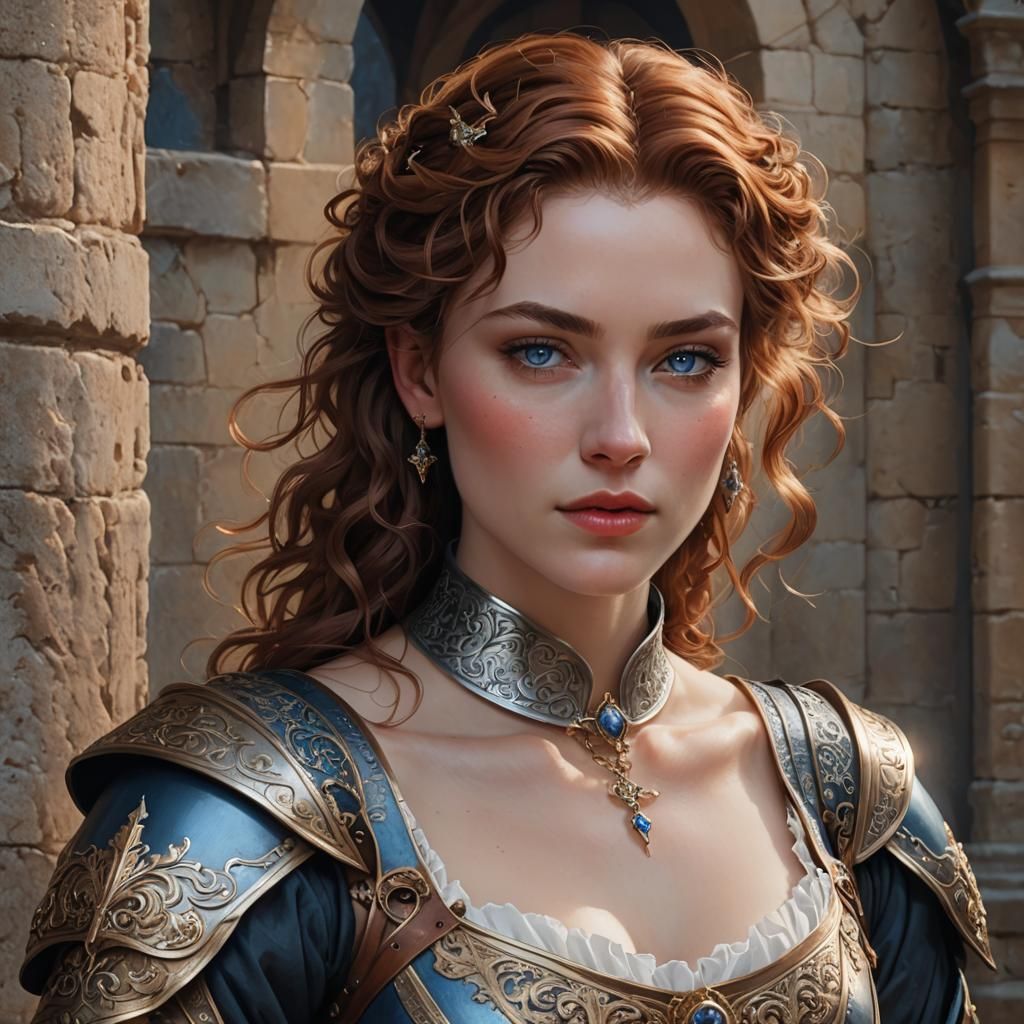 Beautiful Androgynous Person in Medieval Dress, Acrylic Pain...