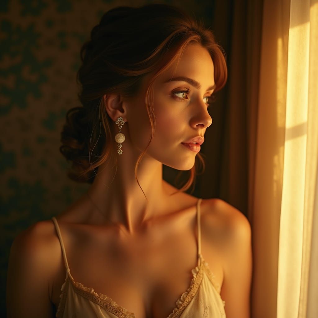 Elegant Woman Portrait in Oil Painting Style