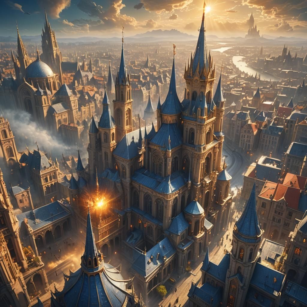 Fantasy Cityscape in Golden Light: Matte Painting