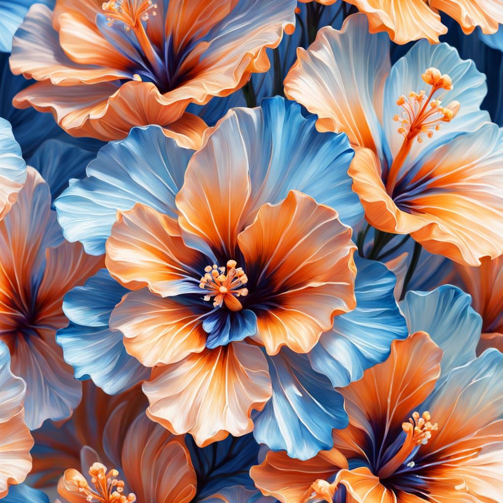 Crystal Hibiscus: Macro Oil Painting in Pastel Colors