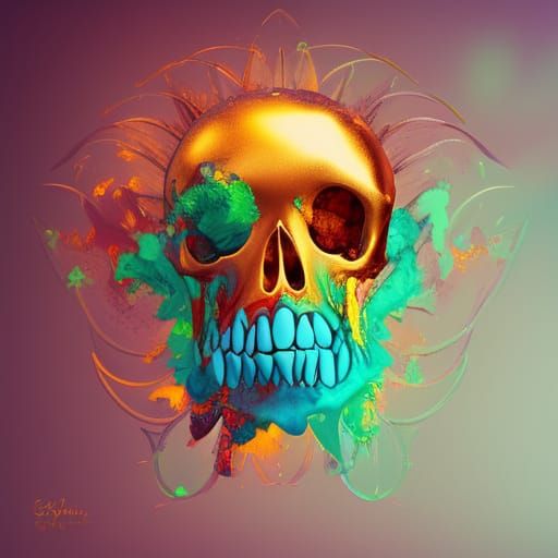 Gem Mouse Skull with Orchids in Hyperreal Detail