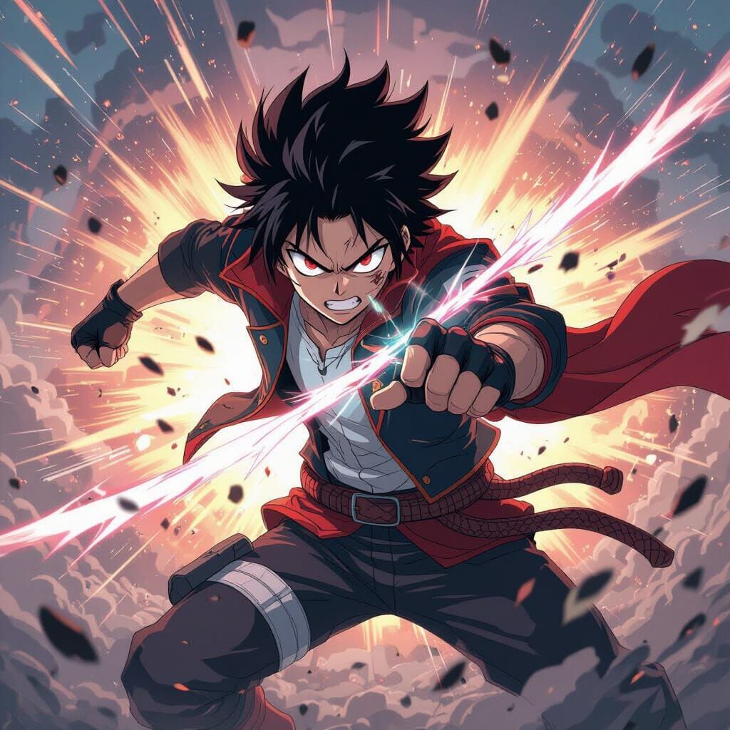 Anime Action Visual: Intense Force and Chaos