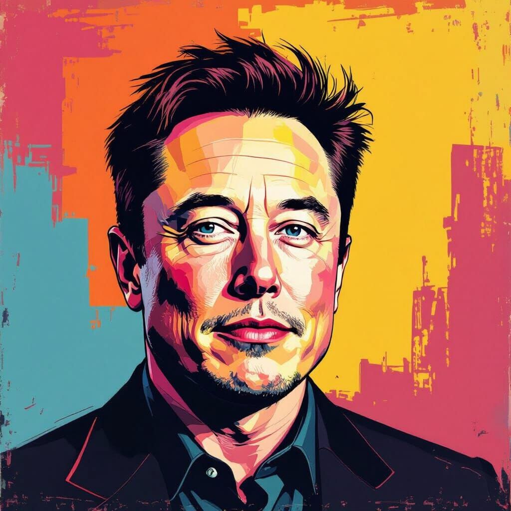 Elon Musk Pop Art Portrait in Warhol Style