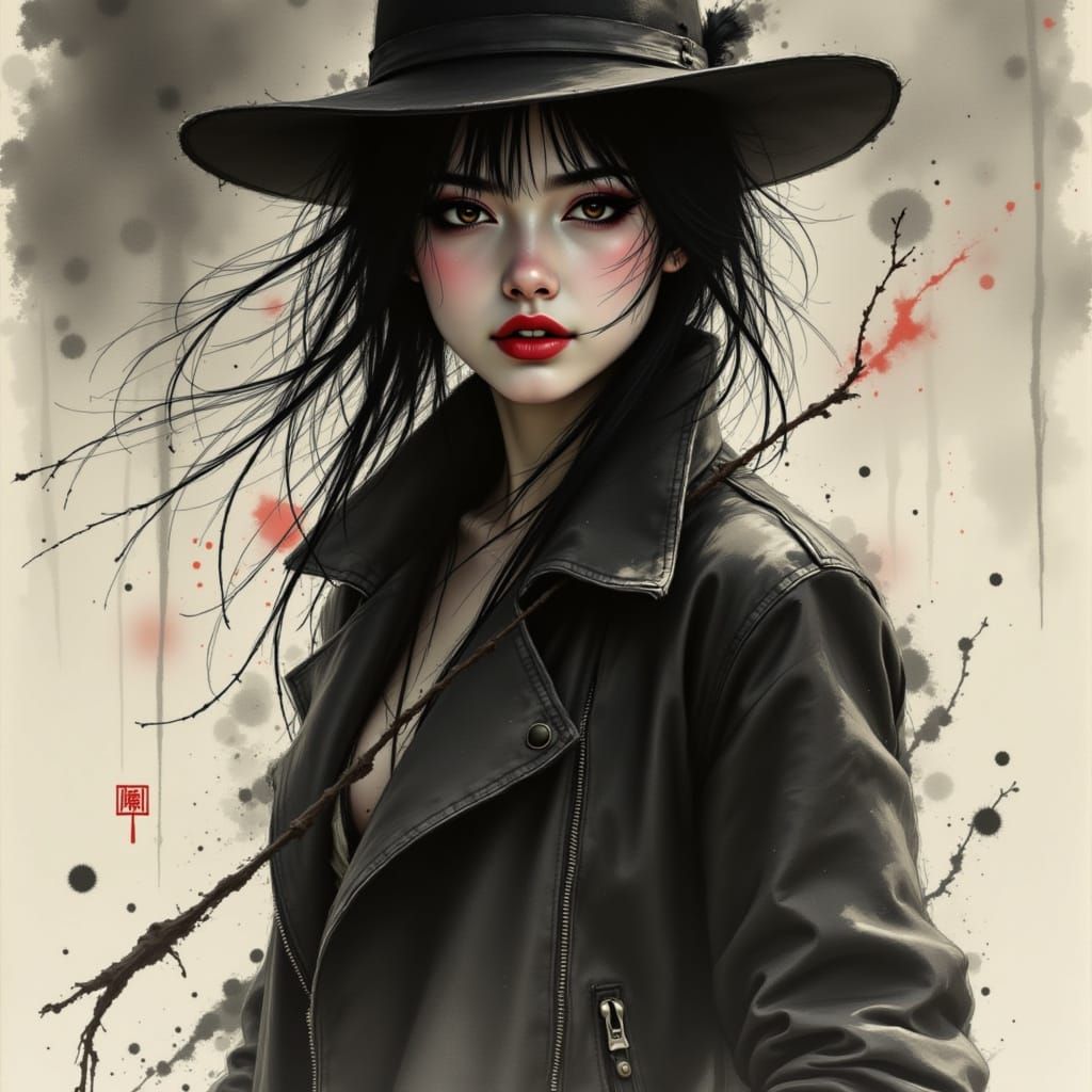 Japanese Woman in Surreal Watercolor Silhouette