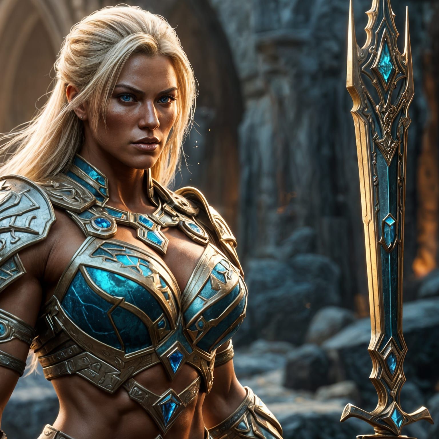 Fantasy Female Warrior in Detailed Matte Painting