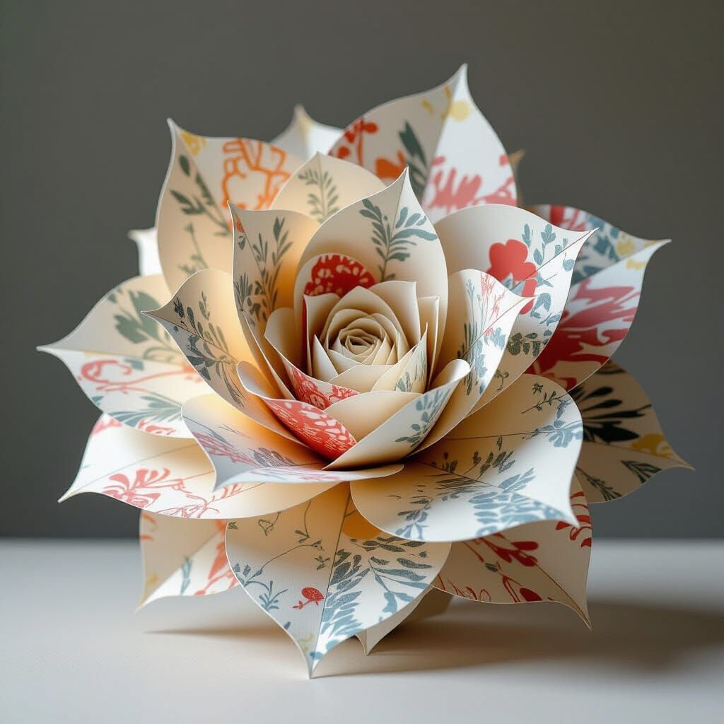 Intricate 3D Paper Sculpture with Geometric Elements