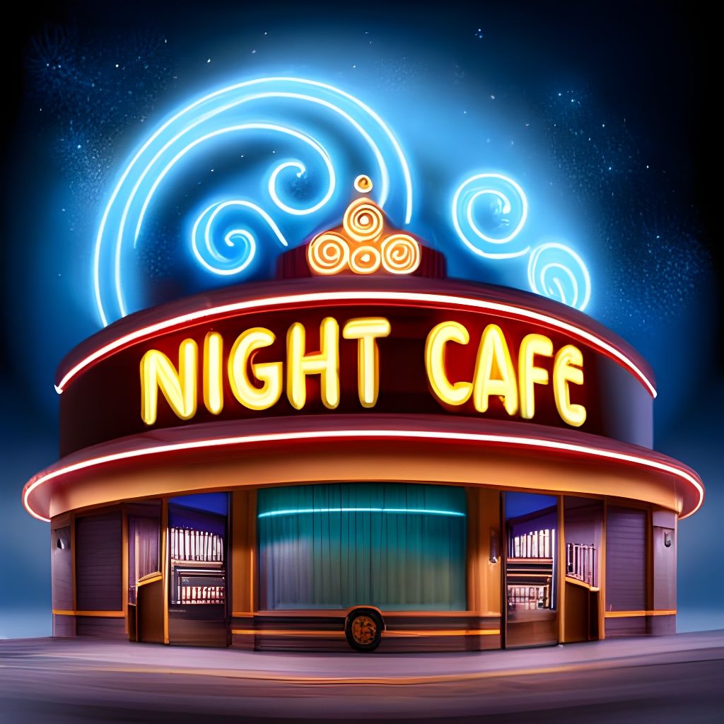 Neon Night Cafe Billboard in Dim Lighting