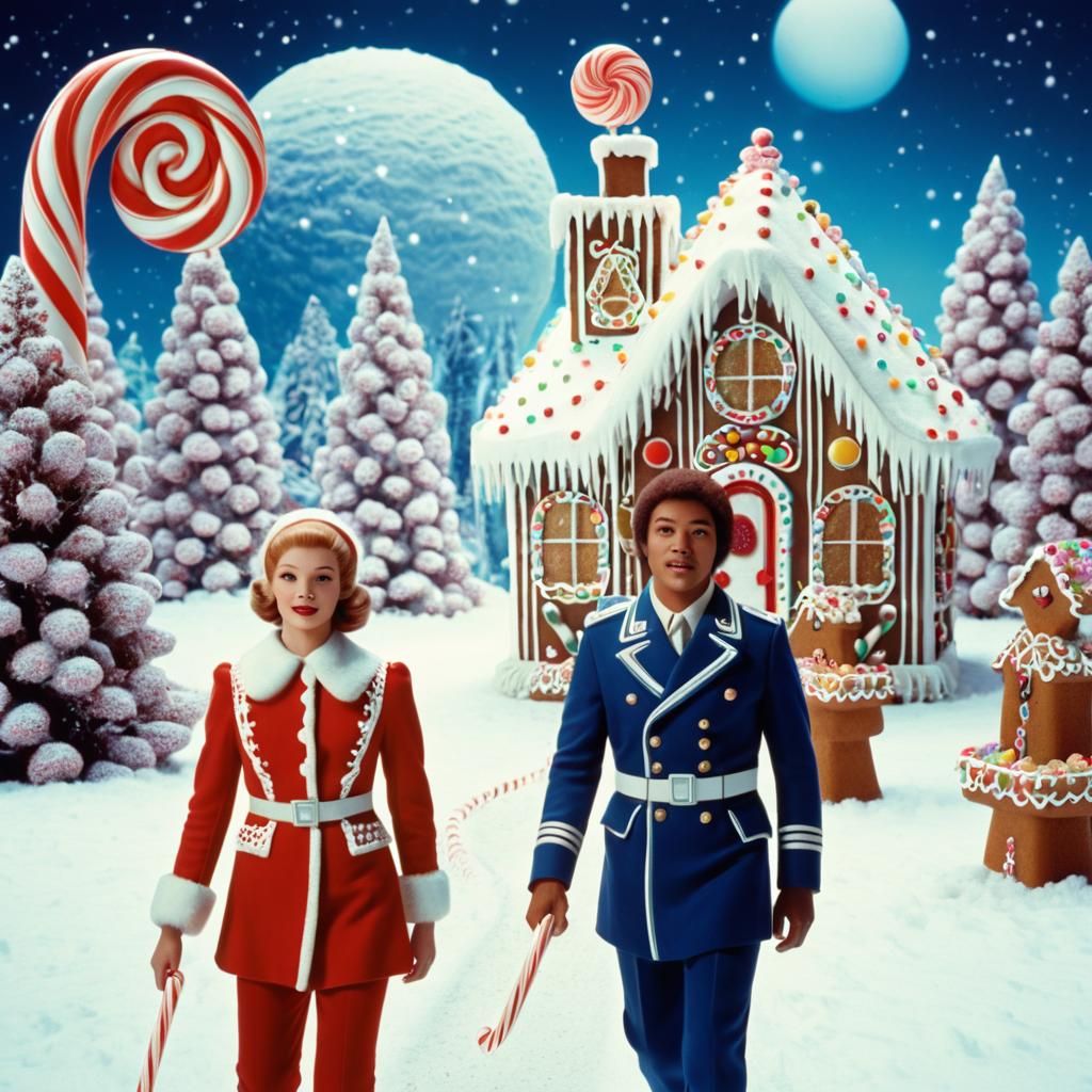 Gingerbread House in a Sci-Fi Winter Wonderland
