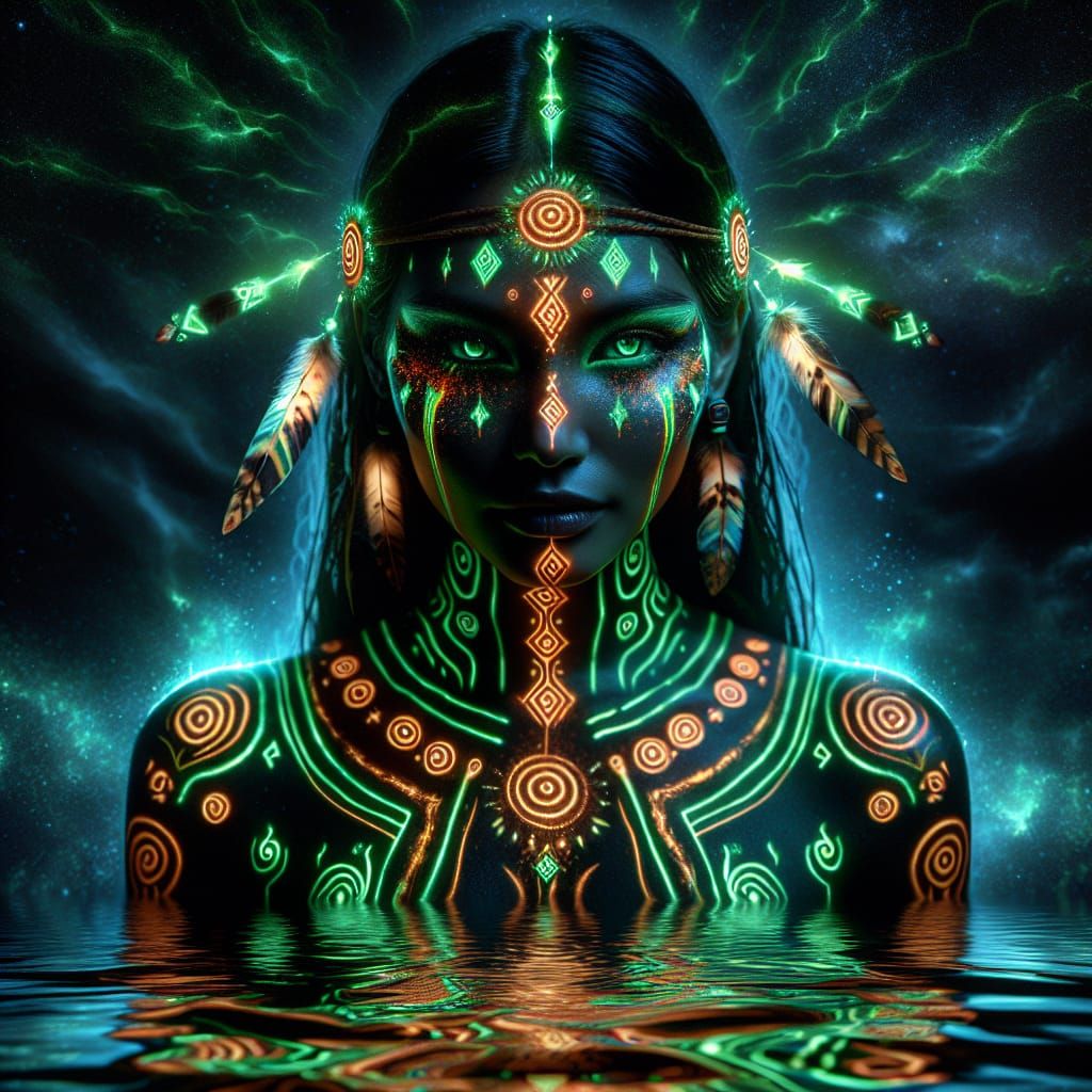 Bioluminescent Tiano Rune Native American Woman